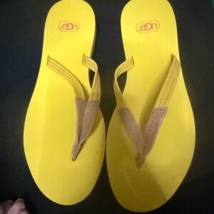 UGG Bright Yellow Sandals with Tan Straps